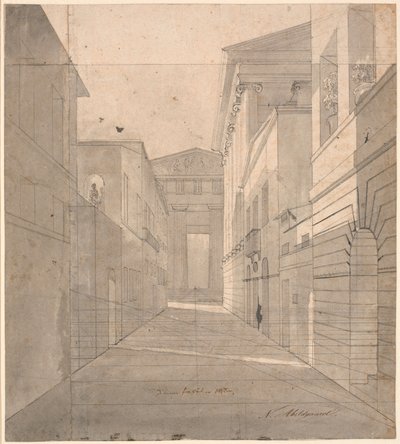 古代都市の通り。 絵画「シモ、ソシアに打ち明ける」の遠近法 作： Nicolai Abildgaard