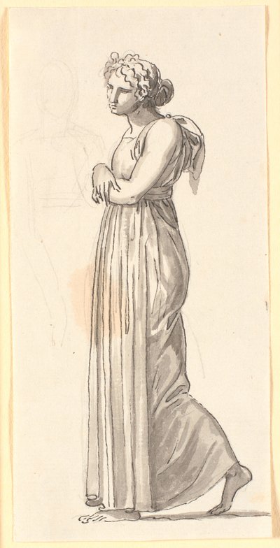 アンティークの衣装を着た歩く女性像、横顔左。 作： Nicolai Abildgaard