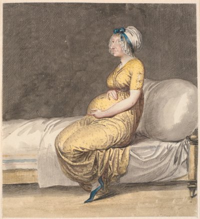ベッドの端に座っている妊娠中の妻の似顔絵 作： Nicolai Abildgaard