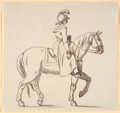騎士の似顔絵 (クリスチャン 5 世の像を見ながら?) 作： Nicolai Abildgaard