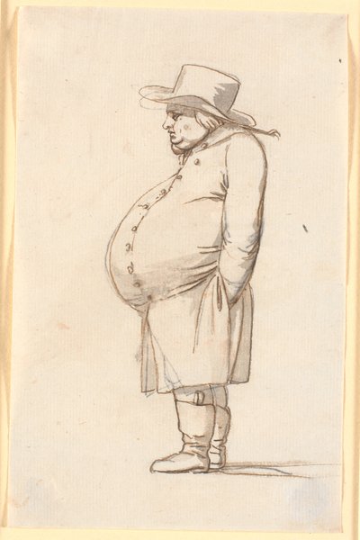 左横顔で立っている太った腹の男性の似顔絵 作： Nicolai Abildgaard