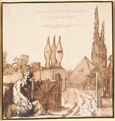 ライフコースのゴール。 寓意画。 女性がメテとピラミッドのある墓地への関節を開く 作： Nicolai Abildgaard