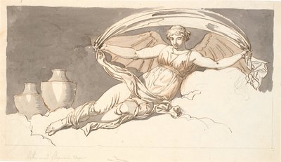 夜、コウモリの羽を持つ休む女 作： Nicolai Abildgaard