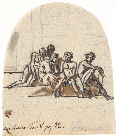 スパルタの若者の教育。 階段の上の 5 人の部分的に裸の人物 作： Nicolai Abildgaard