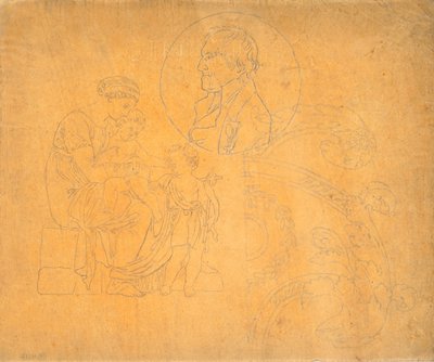 2 人の子供を持つ座っている女性とサークル構成で横顔の肖像画 作： Nicolai Abildgaard