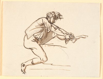 ストッキングを引っ張って座っている男 作： Nicolai Abildgaard