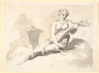 夏、トウモロコシと鎌の耳を持つ座っている女性 作： Nicolai Abildgaard