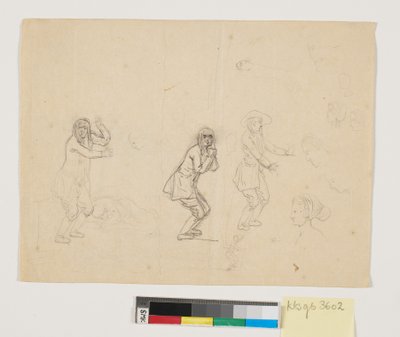頭と人物の研究。 3回レンダリングされた男性像 作： Nicolai Abildgaard