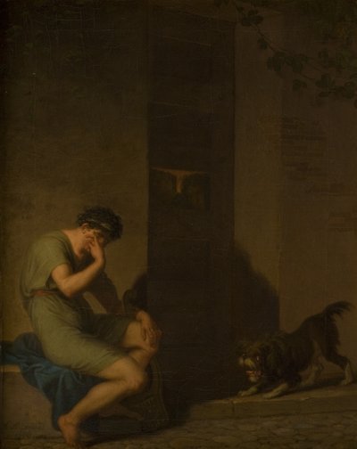 最愛の人の扉の外で嘆くティブラス 作： Nicolai Abildgaard