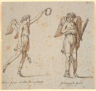 2 人の天才、1 つはオリーブの枝、もう 1 つはファスス 作： Nicolai Abildgaard