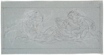 ドア ピースのドラフト。 横になった若者が、右の海のニンフに、瓶から水を注ぐ 作： Nicolai Abildgaard