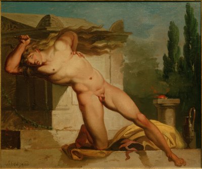 Atysの墓前で自害するAdrastos 作： Nicolai Abraham Abildgaard