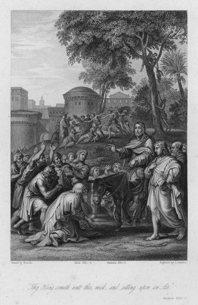 キリストのエルサレム入城、マタイ第二十一章5節(エングレービング) 作： Nicolas (after) Poussin