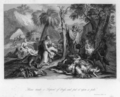 鉄の蛇を上げる」民数記XXI、9（彫刻 作： Nicolas (after) Poussin