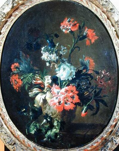 石の花瓶の花（油彩・キャンバス） 作： Nicolas (attr.to) Baudesson