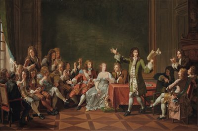 モリエールがニノン・ド・ランクロスの家でタルチュフを読む 作： Nicolas Andre Monsiau