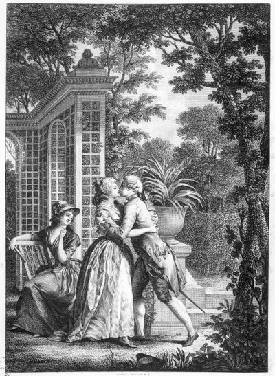 ファーストキスオブラブ、ジャン=ジャックルソーの「ラヌーヴェルエロワーズ」のイラスト（1712-78） 作： Nicolas Andre Monsiau