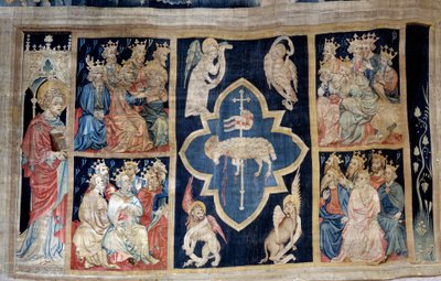 黙示録のカーテン（1373年～1383年）、n.7：老人たちはキリストの象徴である子羊に栄光を与える。ニコラ・バタイユ（1330-1405）のタペストリー 作： Nicolas Bataille