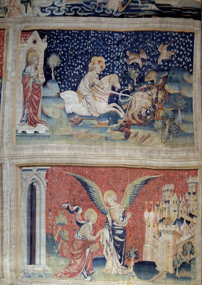 Hanging of Revelation (1373-1383), n. 70: the Word of God loads the Beets.N. 74:天使の前の聖ヨハネとエルサレム新。ニコラ・バタイユ（1330-1405）のタペストリー 作： Nicolas Bataille