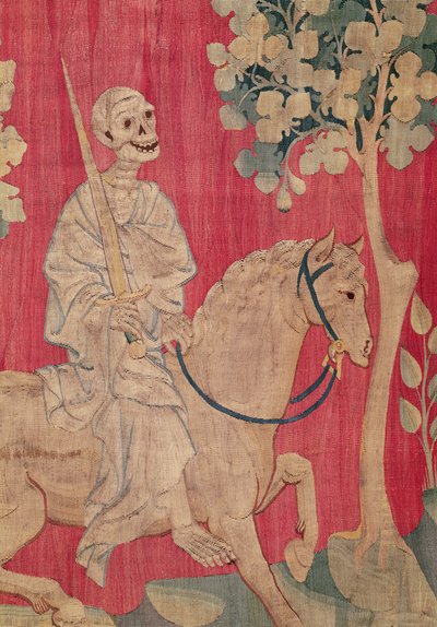 怒りの黙示録タペストリーからのLividの馬と死、1373-87（タペストリー） 作： Nicolas Bataille