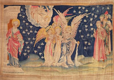 アンジェの黙示録タペストリー、1373-1387（タペストリー）から、最初のフラスコが地球に注がれました 作： Nicolas Bataille