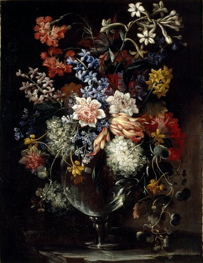 棚に置かれた花瓶の花 作： Nicolas Baudesson