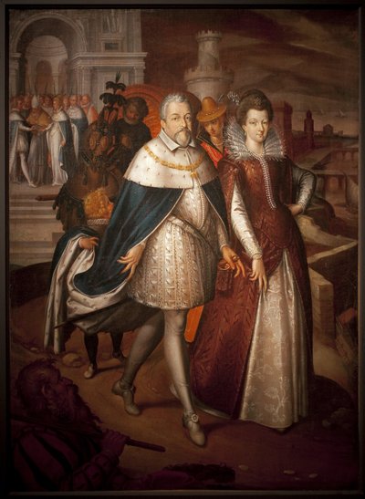 トスカーナ大公フランソワ1世ド・メディシス（1541-1587）と、その娘で後にフランス王妃となるマリー・ド・メディシス（1575-1642）の肖像。公爵は金の羊毛勲章の首飾りをつけている。ニコラ・ボレリー（1630年没）による絵画、油彩・キャンバス 作： Nicolas Baullery