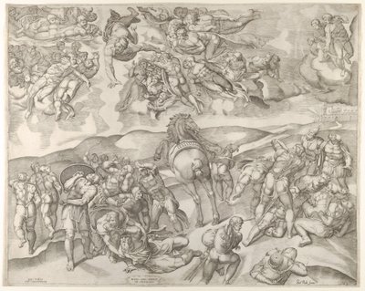 バチカンのポーリン礼拝堂にあるミケランジェロのフレスコ画からのサウルの改宗. 1545-60。 作： Nicolas Beatrizet