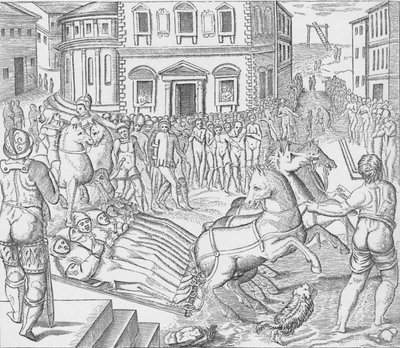 カルトゥジオの 3 人の殉教者の処刑、タイバーン、ロンドン、1535 年 1904 年 作： Nicolas Beatrizet