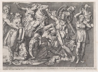 ローマの壮大さの鏡: アマゾンの戦い、1559., 1559. 作： Nicolas Beatrizet