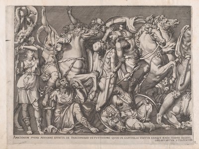 ローマの壮大さの鏡: アマゾンの戦い、1559., 1559. 作： Nicolas Beatrizet
