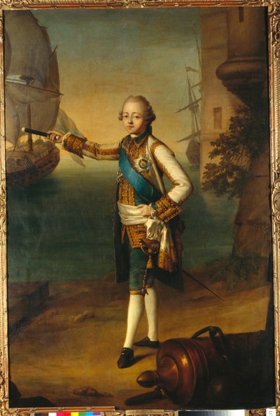 提督の制服を着たパベル・ペトロヴィッチ大公（1754-1801、ロシアのポール1世）の肖像（提督の制服を着たパベル・ペトロヴィッチ大公の肖像） - ニコラス・ベンジャミン・デラピエール（1739-1802）による絵画、キャンバスに油 作： Nicolas Benjamin Delapierre