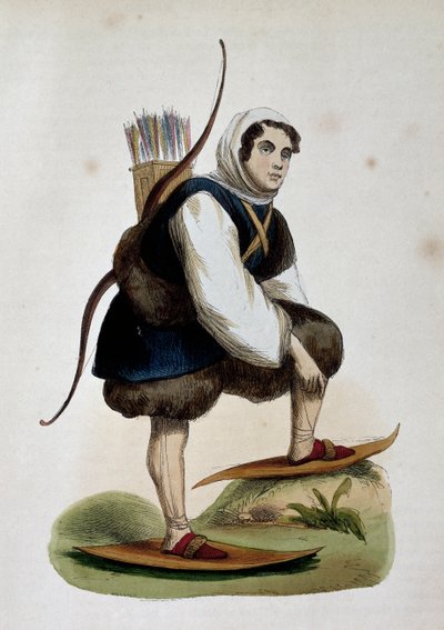 サモエド、シベリアの住民、ロシアのニコラス・ダリー（1792-1862）による、アジアの税関からの色付きの彫刻 作： Nicolas Dally
