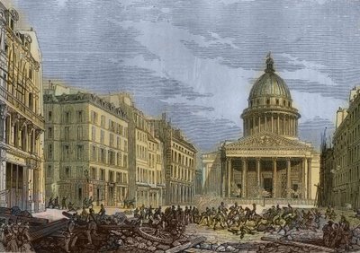 パンテオンの攻防、1848年6月24日 - 1848年のパリ革命。6月24日のパンテオンの襲撃。N.E.ガベの絵の後のエングレーヴィング。 作： Nicolas Edward Gabe