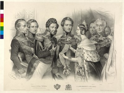 ヴィクトリア女王、フランス国王ルイ・フィリップにガーター勲章を贈る 作： Nicolas Eustache Maurin