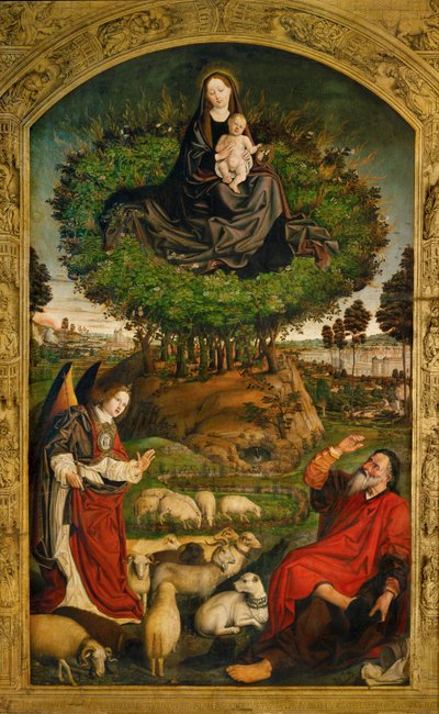 聖母マリア燃える柴の祭壇の中央パネル（木に油彩） 作： Nicolas Froment