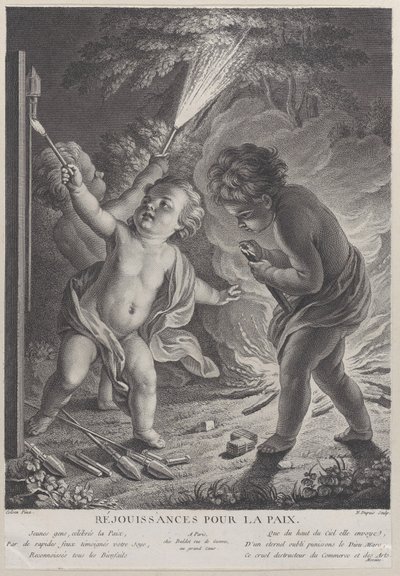 平和を祝う 平和を祝う 3 つのプッティと花火、1745-71 年、1745-71 年。 作： Nicolas Gabriel Dupuis
