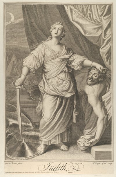 ジュディスは立って見上げ、ホロフェルネスの頭を左手に持って… 1718-61。 作： Nicolas Gabriel Dupuis