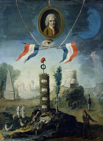 ジャン=ジャック・ルソーの肖像画のメダリオンを備えた革命の寓話（1712-78）1794 作： Nicolas Henri Jeaurat de Bertry