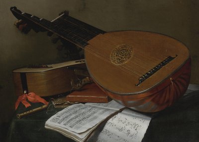 リュートとギターのある静物 作： Nicolas Henri Jeaurat de Bertry