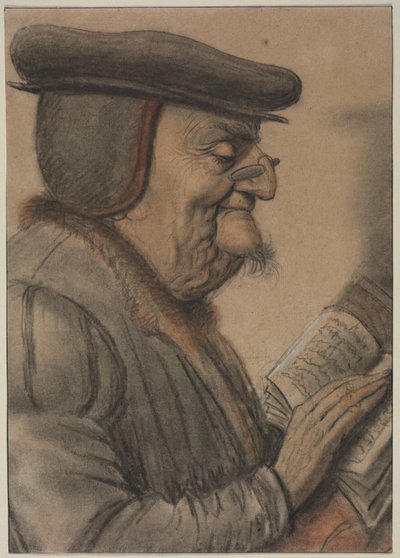 本を読む老人、1600年代前半（チョークと墨絵） 作： Nicolas Lagneau or Lanneau