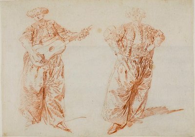 トルコの衣装を着たギター奏者の 2 つの習作 作： Nicolas Lancret