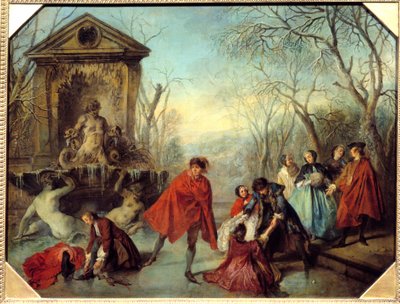 ゲレ場の湖での冬のスケートニコラ・ランクレ（1690-1743）による絵画 1738年 日0,69x0,89 m 作： Nicolas Lancret