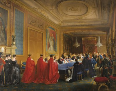 若いビクトリア女王の手からガーター騎士団を受け取ったルイフィリップ、1844年 作： Nicolas Louis Francois Gosse
