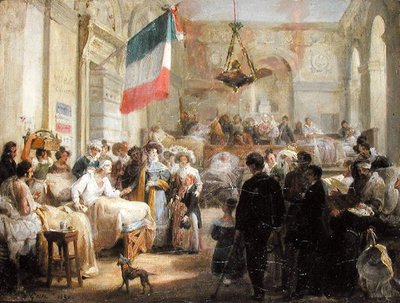 王妃マリー・アメリ（1782-1866）、ブルスの救急車で負傷者を見舞う（1830年8月25日 作： Nicolas Louis Francois Gosse