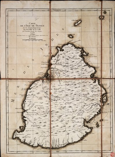 1753年、王立科学アカデミーのラ・カイユ修道士によって幾何学的に描かれたフランス島の地図 作： Nicolas Louis de Lacaille