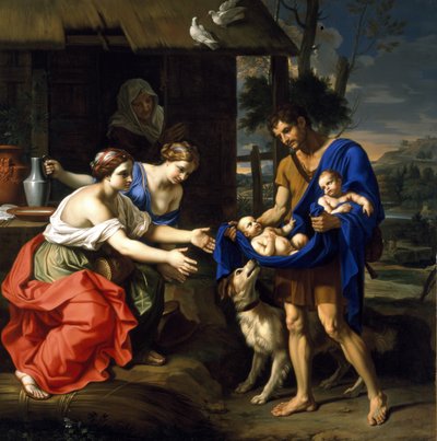 ロムルスとレムスを妻にもたらす羊飼いのファウストゥルス 作： Nicolas Mignard