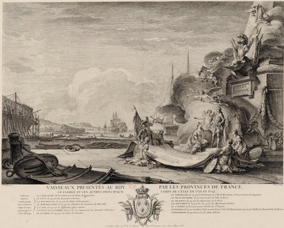 1762年頃、船の贈与を描いた寓意的なエングレーヴィング 作： Nicolas Ozanne