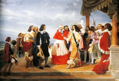1640年にルイ13世にプッサンを献上するリシュリュー枢機卿、ジャン・アラウ（1786-1864）が1832年に描いた絵の細部、フランス 作： Nicolas Poussin