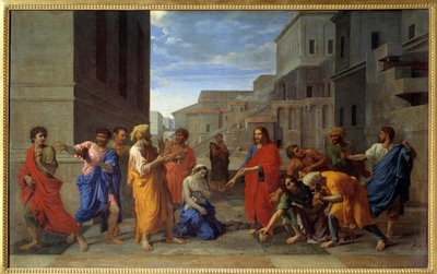 ニコラスプッサンによるキリストと姦淫女の絵 作： Nicolas Poussin